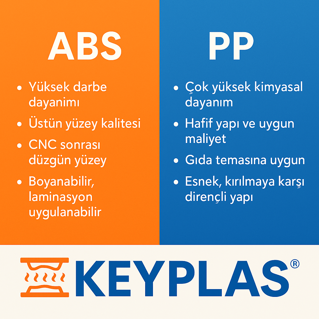 Termoform üretimde ABS ve PP malzeme karşılaştırma tablosu | Keyplas plastik levhalar